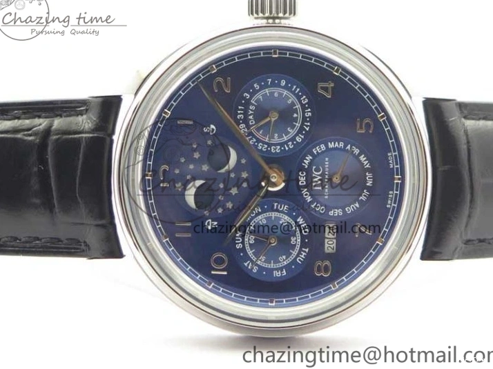 MIROTIME 0523 Portugieser Perpetual Calendar IW503401 V9F 1:1 Best Edition Blue Dial on Black Leather Strap A Contemporary 7114